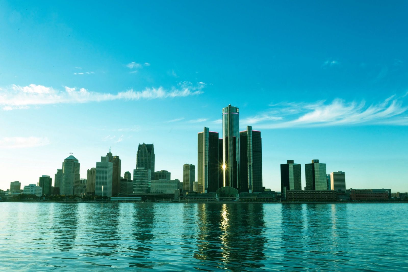 Detroit skyline seen across the river